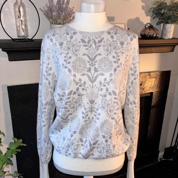 Ann Taylor Cream and Silver Jacquard Floral Sweater - Picture 2 of 13